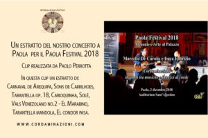 Video del concerto di chitarra battente chitarra classica mandolino mandola cuatro charango e cavaquinho del duo Cordaminazioni per il Paola festival 2018